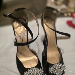 Badgley Mischka Black Heels with Crystal Accents